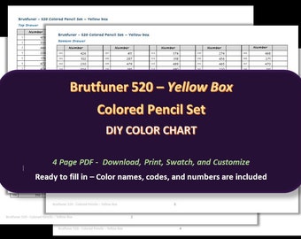 Brutfuner - YELLOW BOX - lot de 520 crayons de couleur - nuancier vierge bricolage/feuille d'échantillons - téléchargement numérique