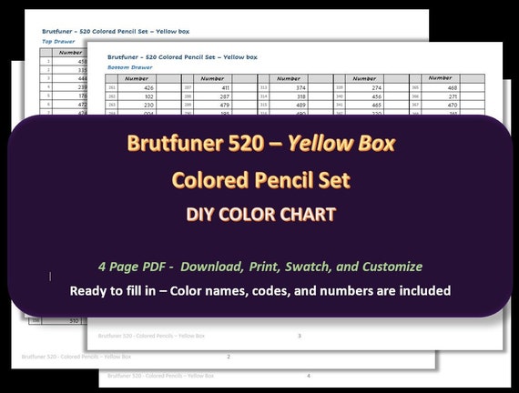 Brutfuner YELLOW BOX 520 Colored Pencil Set DIY Blank Color Chart /swatch  Sheet Digital Download 