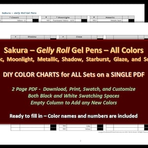 Sakura-gellyrol - alle kleuren van elke pennenset - DIY-kleurenkaart / staalblad - digitale download
