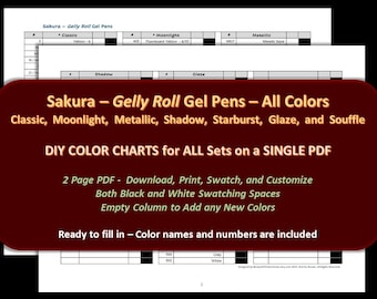 Tanmit - Gel Pens - 120 Pen Set - DIY Color Chart / Swatch Sheet - Digital  Download