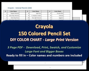 Crayola - Juego de lápices de colores con impresión grande de 150 - Carta de colores de bricolaje / Hoja de muestras - Descarga digital