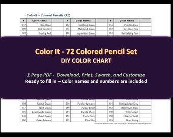 ColorIT - 72 Colored Pencil Set - DIY Color Chart / Swatch Sheet - Digital Download