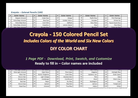 Crayola Colored Pencils Color Chart  Crayola colored pencils, Colored  pencils, Color pencil art