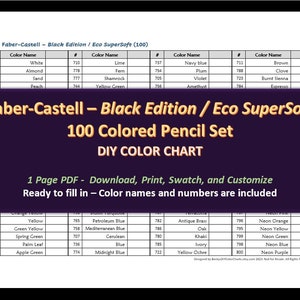 Faber-Castell Black Edition / Eco SuperSoft - 100 kleurpotlodenset - DIY-kleurenkaart / stalenvel - digitale download