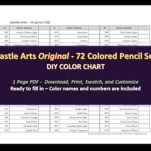 Castle Arts - 72 Original Buntstifte Set - DIY Farbkarte / Musterblatt - Digital Download