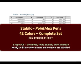 Stabilo Pointmax 42 Pen Set DIY Color Chart / Swatch Sheet Digital Download  