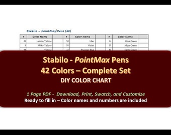 Stabilo - PointMax 42 Pen Set - DIY Color Chart / Swatch Sheet - Digital Download