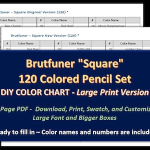 Brutfuner "Square" potloden - GROTE PRINT 120 kleurpotloodset - DIY kleurenkaart / Swatch Sheet - digitale download
