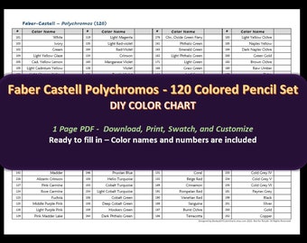 Faber Castell Polychromos - 120 Colored Pencil Set - DIY Color Chart / Swatch Sheet - Digital Download