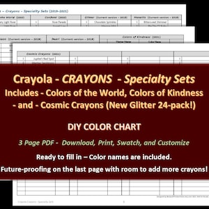 Crayola CRAYONS - Special Effects Sets - DIY Color Chart / Swatch Sheet - Digital