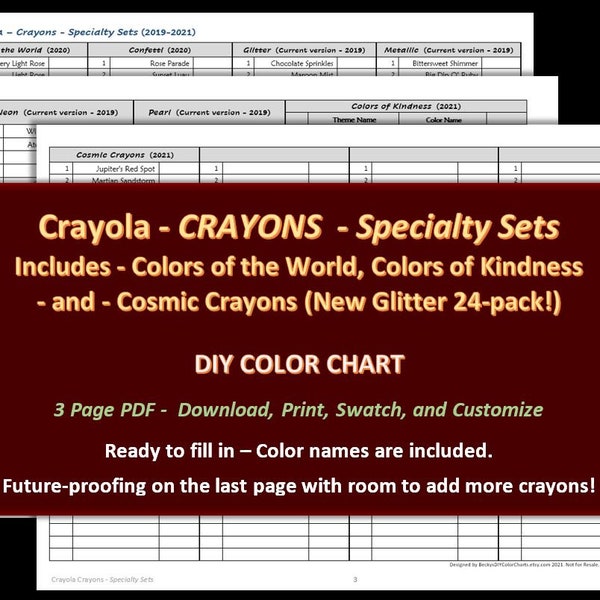 Crayola CRAYONS - Special Effects Sets - DIY Color Chart / Swatch Sheet - Digital