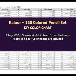 Kalour - 120 kleurpotlodenset (gekleurde vaten) - DIY-kleurenkaart / staalblad - Digitale download