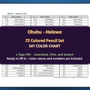 Ohuhu - Halawa 72 kleurpotlodenset - pdf-doe-het-zelfkleurenkaart / staalkaart