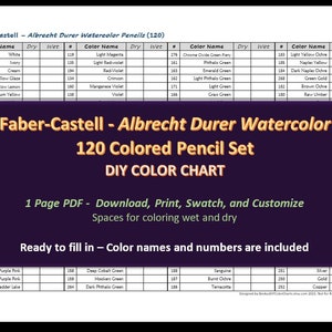 Faber-Castell - Aquarela Albrecht Durer - Conjunto de 120 lápis de cor - Cartela de cores DIY / Folha de amostras - Download digital