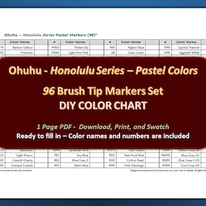 Ohuhu - Honolulu Series Pastel Colors - 96 Marker Set - PDF DIY Color Chart / Swatch Sheet