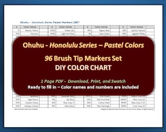 Ohuhu - Honolulu Series Pastel Colors - 96 Marker Set - PDF DIY Color Chart / Swatch Sheet