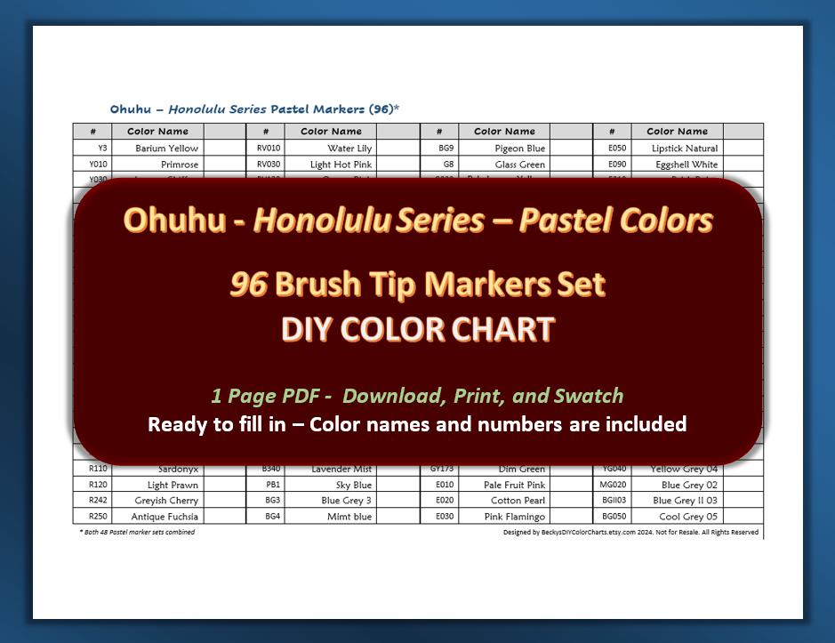 ❤︎❤︎❤︎ページ Ohuhu - Honolulu Series Pastel Colors - 96 Marker Set - PDF