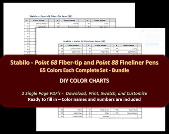 Stabilo - Lot de stylos Point 68 et Point 88 - Nuancier DIY / Swatch Sheet - Téléchargement numérique