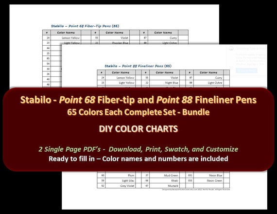 influenza gouden Adelaide Stabilo Point 68 and Point 88 Pens Bundle DIY Color Chart - Etsy