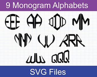 Monogram SVG Bundle, 9 Monogram Alphabets, Monogram Letters SVG, SVG files for Cricut