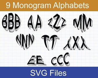 Monogram SVG Bundle, 9 Monogram Alphabets, Monogram Letters SVG, SVG files for Cricut