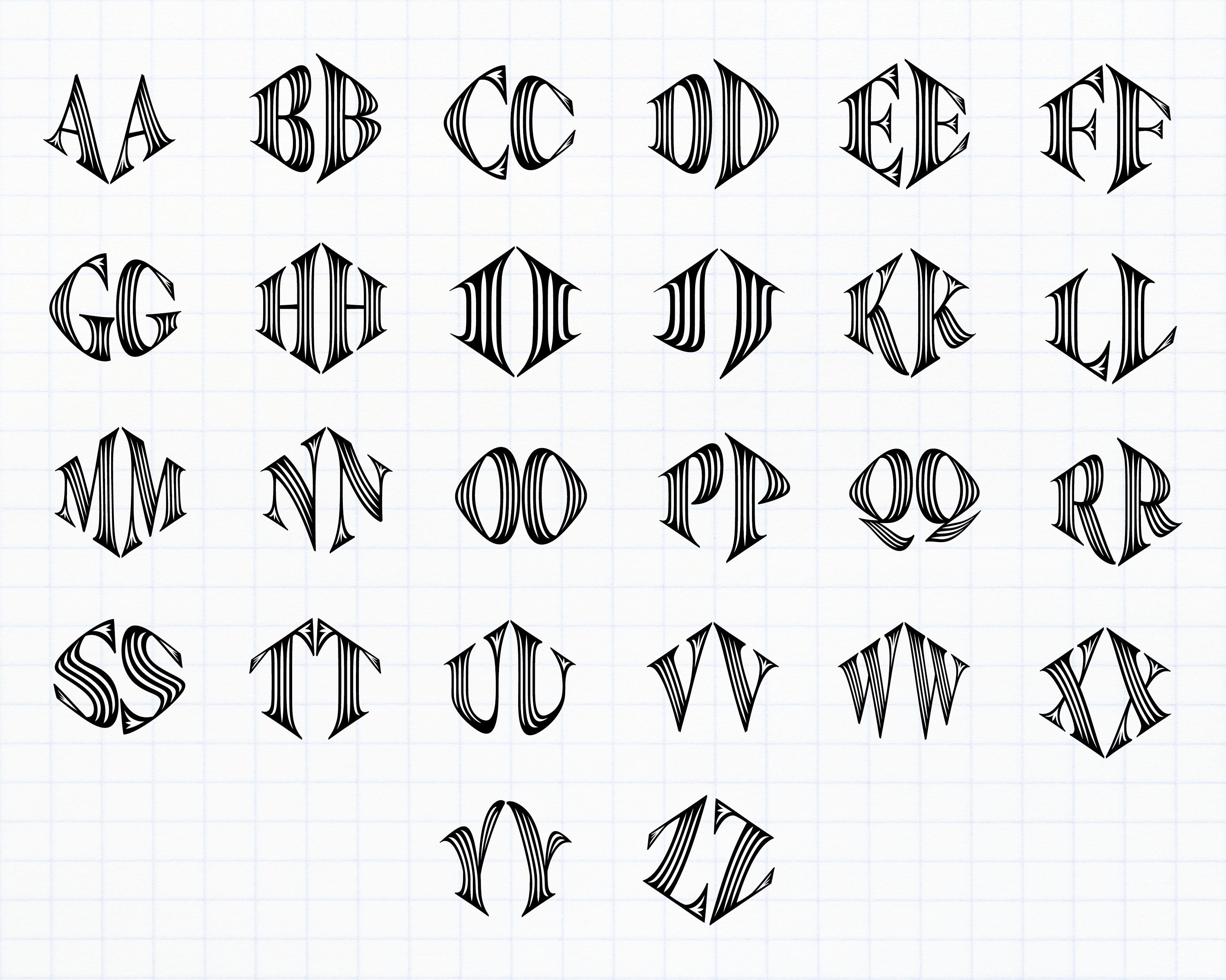 Monogram SVG Bundle, 9 Monogram Alphabets, Diamond Monogram Letters SVG ...