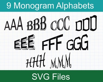 Monogram SVG Bundle, 9 Monogram Alphabets, Monogram Letters SVG, SVG files for Cricut