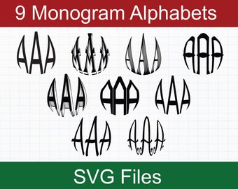 Monogram SVG Bundle, 9 Circular Monogram Alphabets, Monogram Letters SVG, SVG files for Cricut