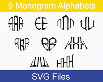 Monogram SVG Bundle, 9 Monogram Alphabets, Monogram Letters SVG, SVG files for Cricut