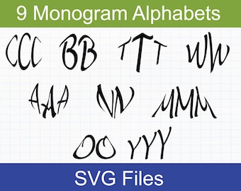 Monogram SVG Bundle, 9 Monogram Alphabets, Monogram Letters SVG, SVG files for Cricut