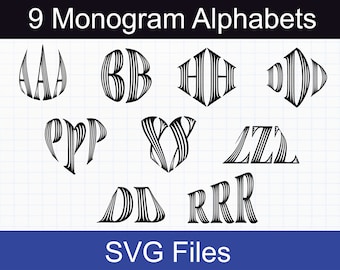 Monogram SVG Bundle, 9 Monogram Alphabets, Monogram Letters SVG, SVG files for Cricut