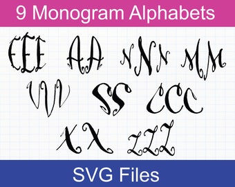 Monogram SVG Bundle, 9 Monogram Alphabets, Monogram Letters SVG, SVG files for Cricut