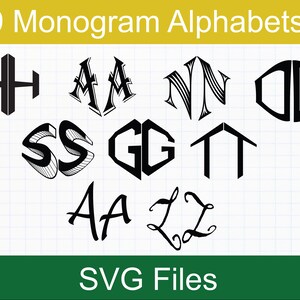 Monogram SVG Bundle, 9 Monogram Alphabets, Diamond Monogram Letters SVG ...