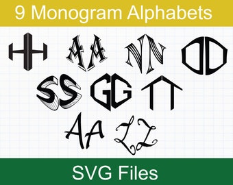 Monogram SVG-bundel, 9 monogramalfabeten, diamond monogramletters SVG, SVG-bestanden voor Cricut