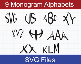 Monogram SVG Bundle, 9 Monogram Alphabets, Monogram Letters SVG, SVG files for Cricut