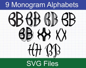 Monogram SVG Bundle, 9 Circular Monogram Alphabets, Monogram Letters SVG, SVG files for Cricut