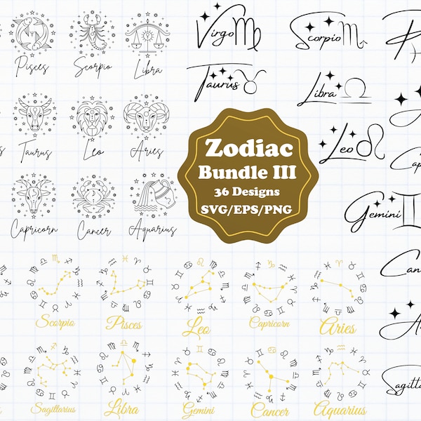 Zodiac SVG Bundle III / Zodiac SVG Collection - 36 designs in svg, eps, and png