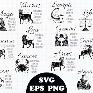 Zodiac SVG Mini Bundle IV - 12 designs in svg, eps, and png