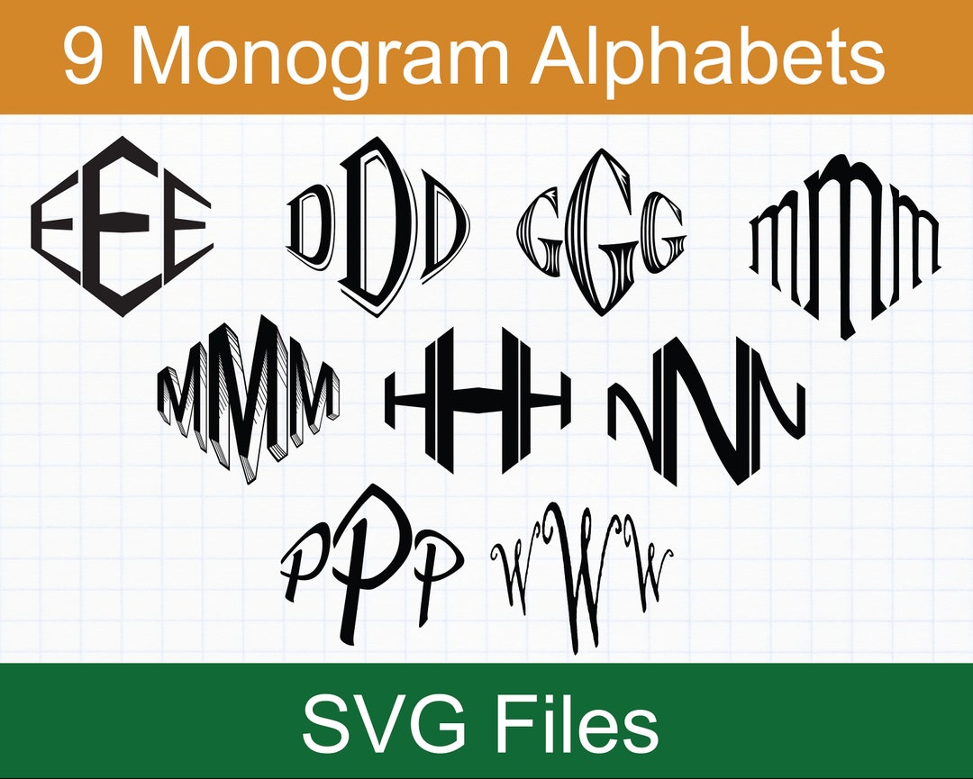 Monogram SVG Bundle, 9 Monogram Alphabets, Diamond Monogram Letters SVG ...