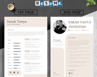 Web developer resume template, creative canva editable diy template, cover letter, curriculum vitae, modern professional template