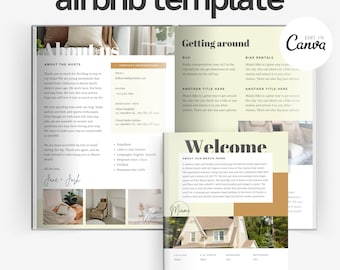 May include: An Airbnb template with a cream and white color scheme. The template includes sections for host information, contact details, and a welcome message. The text "airbnb template" is at the top.