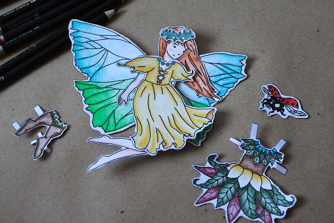 Fairy Paper Doll Craft for Kids Printable Colouring Sheet Etsy