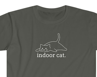 Camiseta con divertido estampado de gato de interior, Camiseta para amantes de los gatos perezosos