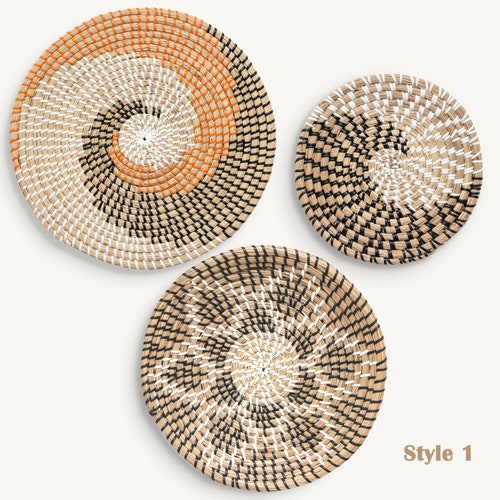 Set of 3 Woven Wall Baskets Decor Round Hanging Wall Basket Etsy