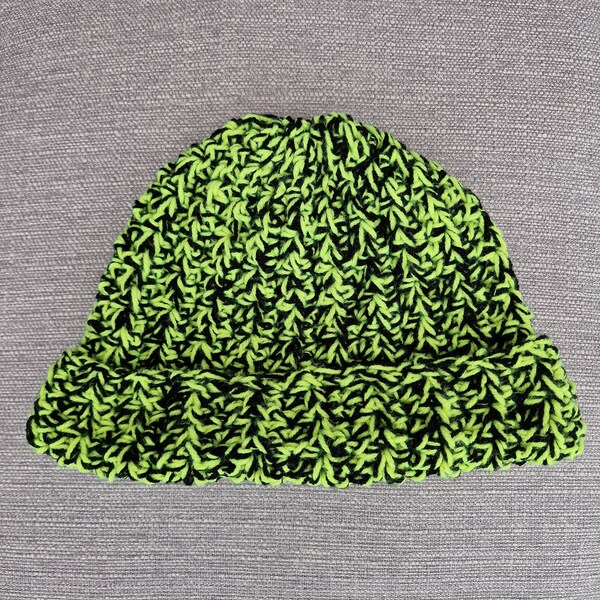 Neon yellow and black unisex adults crocheted hat