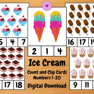 IJstelling- en clipkaarten | Afdrukbare digitale download| Montessori, thuisschool, kleuterschool, PreK, kleuterschool