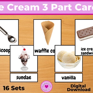Ice Cream Theme 3 Part Cards| Printable Digital Download| Montessori, Homeschool, Preschool, Kindergarten, School