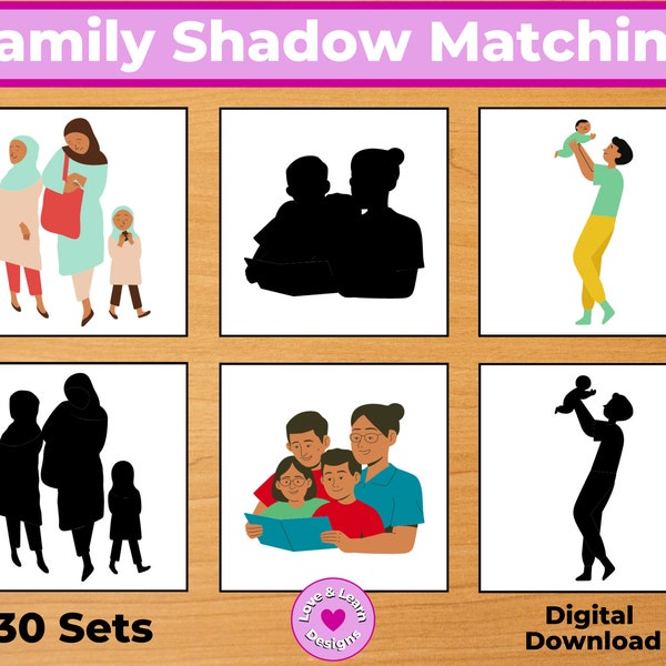 Family Shadow Matching Cards| Child Inspired Printables| Digital Download| Montessori, Homeschool, Preschool, PreK, Kindergarten
