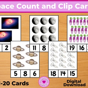 Comptage d'espace et cartes à clips| Imprimés inspirés par l'enfant|Téléchargement numérique mathématique| Montessori, Homeschool, Préscolaire, PreK, Kindergarten