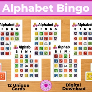 Alphabet Bingo/ Descarga digital/ Actividad basada en juegos imprimibles/ Educación en el hogar, preescolar, prekínder, jardín de infantes, escuela, hogar o fiestas